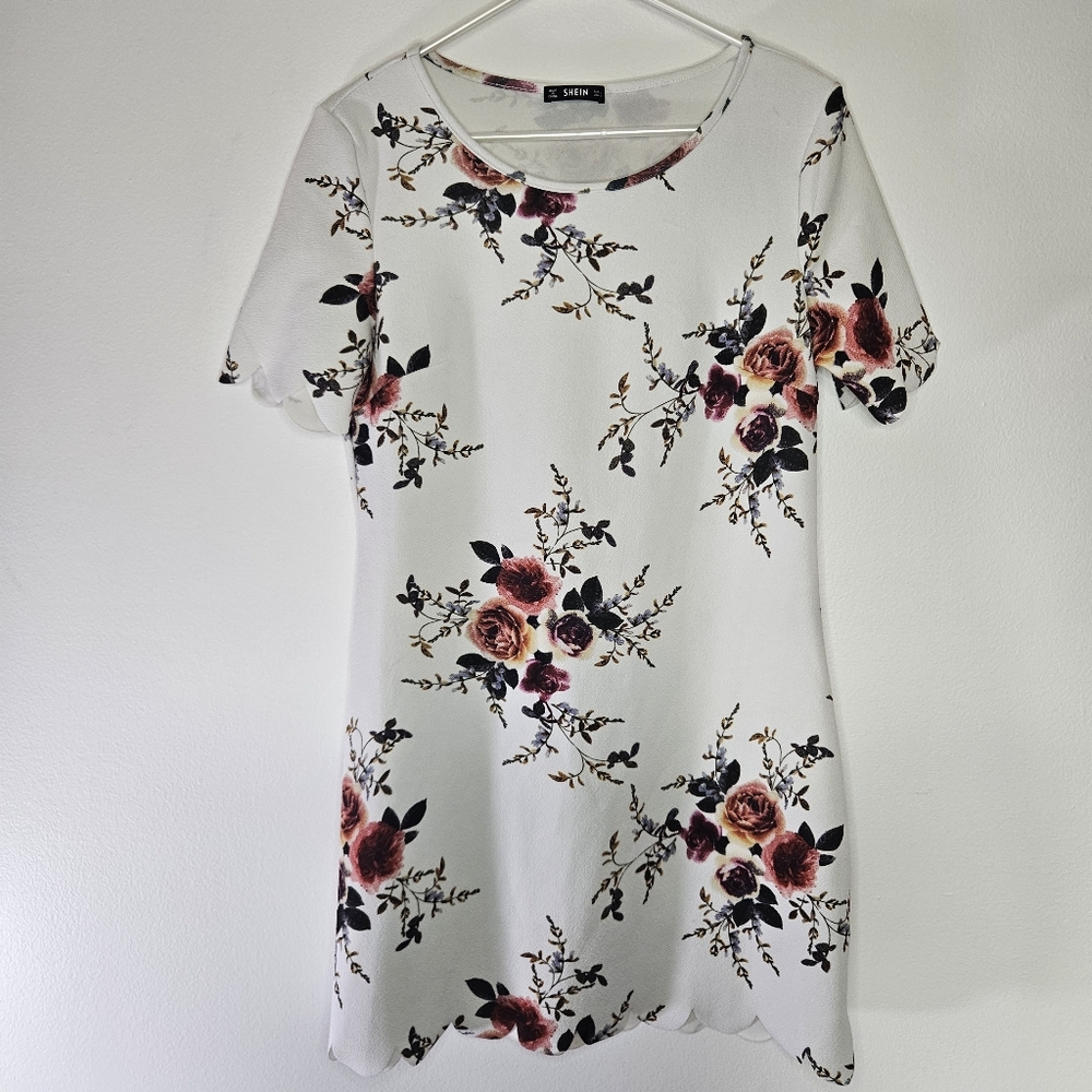 Shein Short Sleeve Floral Print Mini Dress Sz L